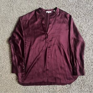 Vince 100% Silk Dark Purple Blouse Large Long Sleeve Quiet Luxury Office